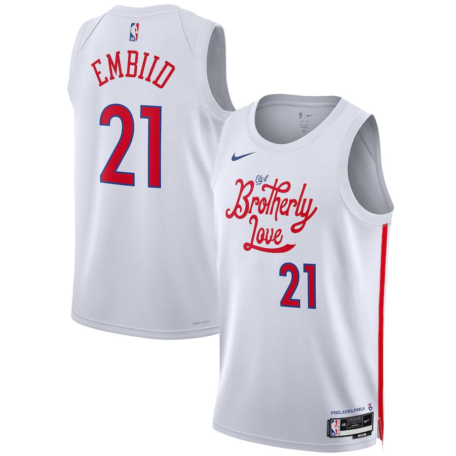 Men Philadelphia 76ers #21 Joel Embiid Nike White City Edition 2022-23 Swingman NBA Jersey->philadelphia 76ers->NBA Jersey